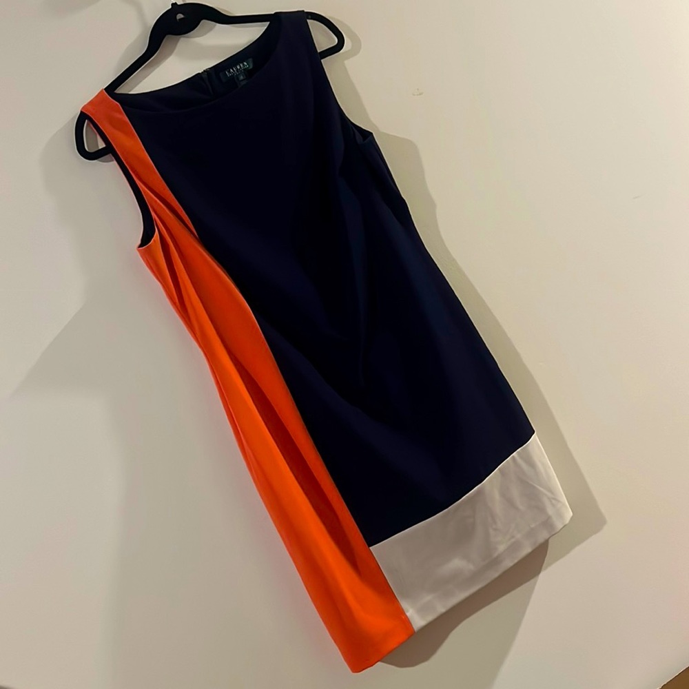 LAUREN Ralph Lauren colorblock shift dress Navy/Coral/Tan sz 14